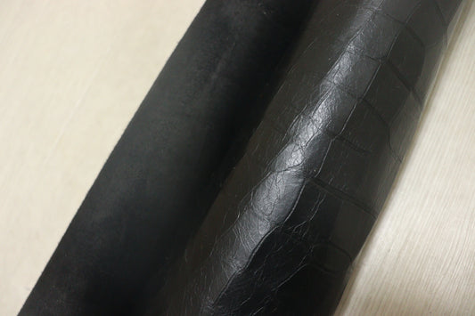 ds28円！新入荷！ブラック　オイルレザー　クロコ型押し　240ds