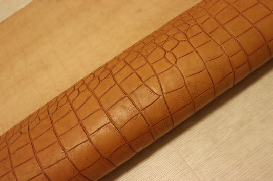 ds72円！イタリアンレザー　オイルヌメ　ショルダー　クロコ型押し　キャメル　137ds