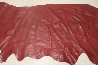 ds28円！訳あり　絞り加工　レッド　アニリン仕上げ　ヌメ革　163ds