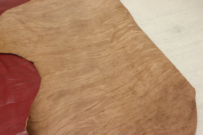 ds28円！訳あり　絞り加工　レッド　アニリン仕上げ　ヌメ革　163ds