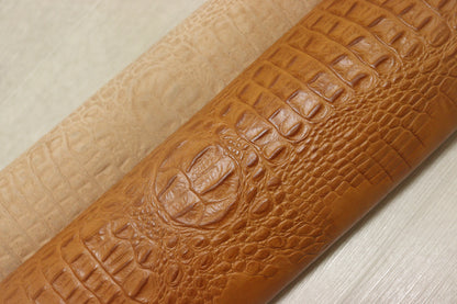 ds70円！イタリアンレザー　ショルダー　ヌメ革　背ワニ型押し　キャメル　147ds