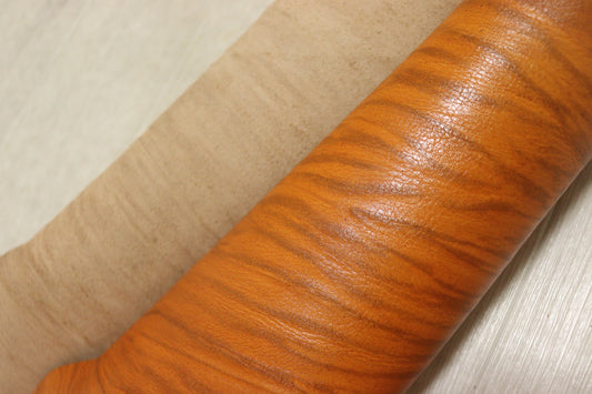 ds28円！訳あり　絞り加工　イエローキャメル　アニリン仕上げ　ヌメ革　90ds