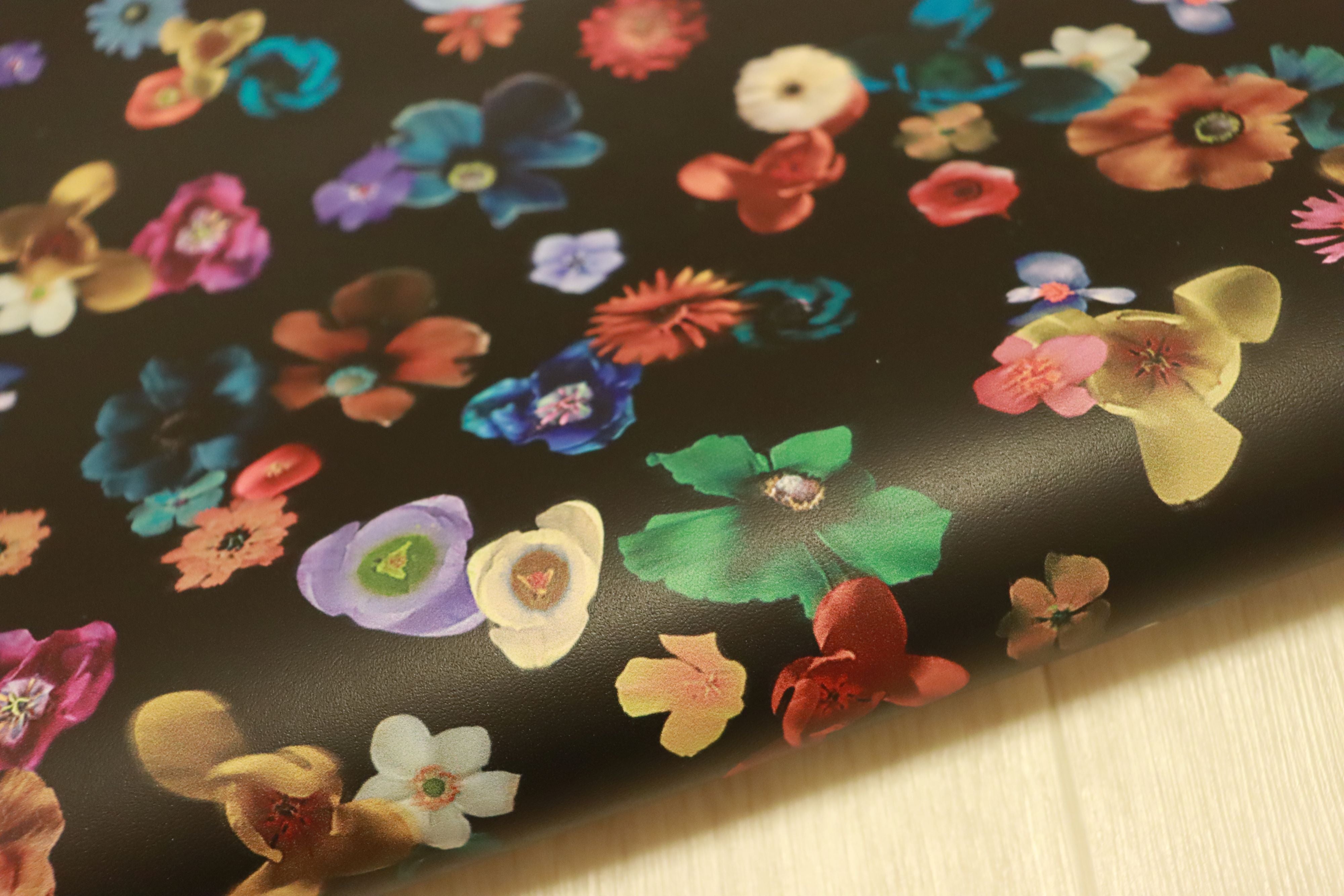 ds35円！新入荷！花柄プリント デザインレザー ブラック 185ds