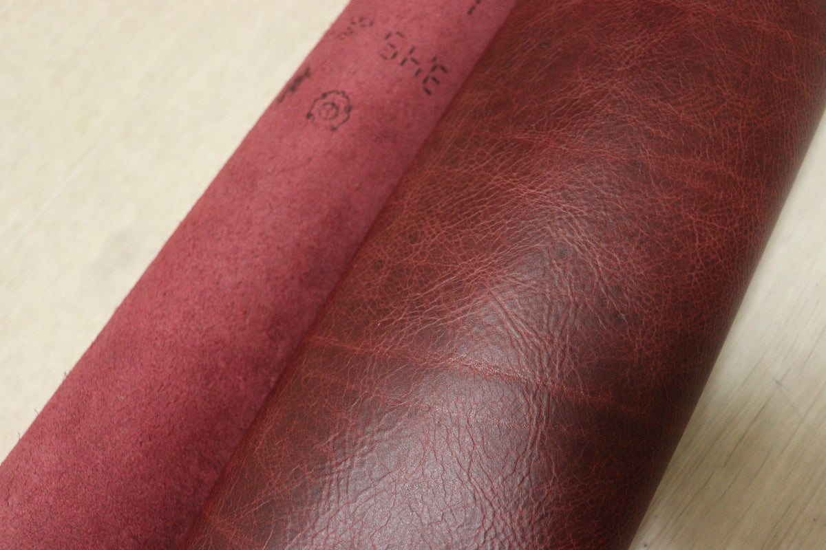 ds30円！新入荷！イタリアンレザー　コンビヌメ　オイルプルアップ加工　ワインレッド　177ds