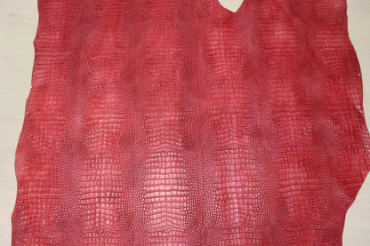 ds68円！イタリアンレザー　ショルダー　レッド系　クロコ型押し　ヌメ革　144ds