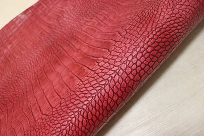 ds68円！イタリアンレザー　ショルダー　レッド系　クロコ型押し　ヌメ革　144ds