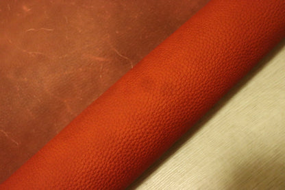 ds20円！[レッド]新入荷 国産 牛革 ヌメ革 シボ型押し 訳あり 220ds