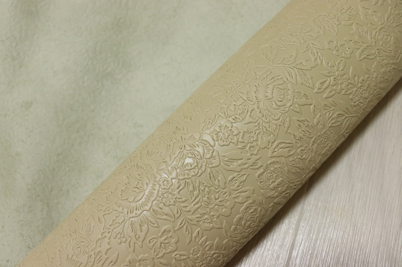 ds25円！[ベージュ系]新入荷 国産 牛革 姫路レザー クロム革 ローゼ型押し 210ds