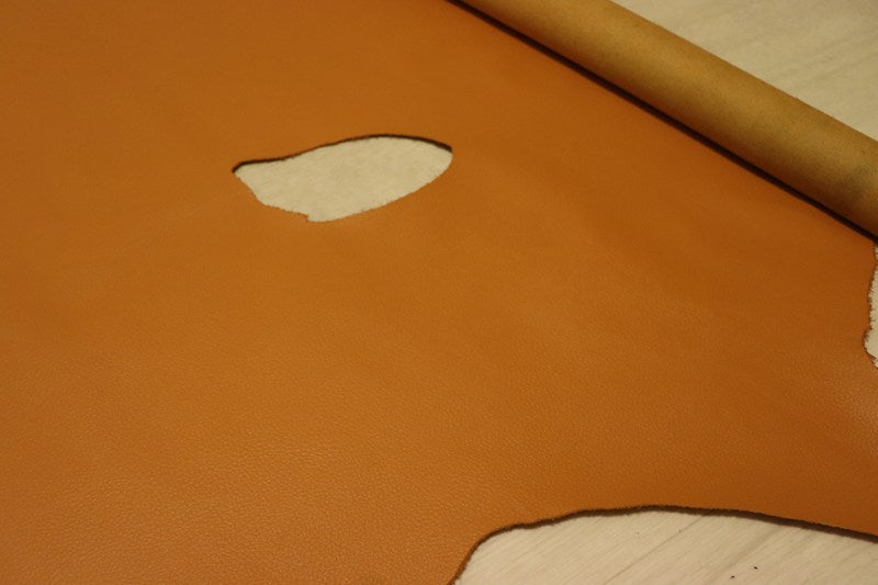 ds25円！[オレンジ]新入荷 国産 牛革 姫路レザー クロム革 シボ型押し 顔料仕上げ 240ds