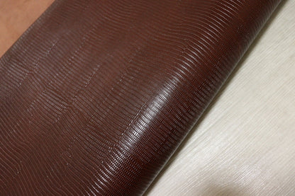 ds28円！[レッドブラウン]新入荷 イタリアンレザー 牛革 クロム革 リザード型押し 顔料仕上げ 100ds