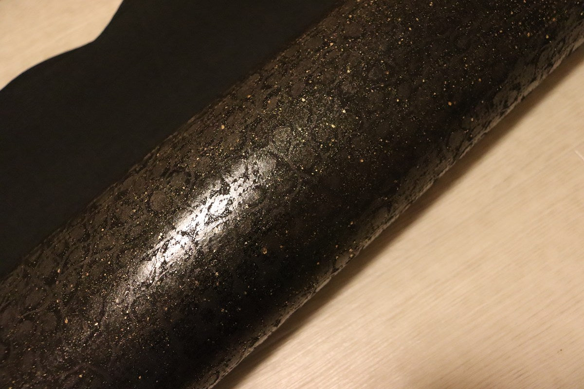 ds28円！[ブラック×ゴールド]新入荷 国産 豚革 クロム革 ヒョウ柄調プリント 裏地貼り 106ds