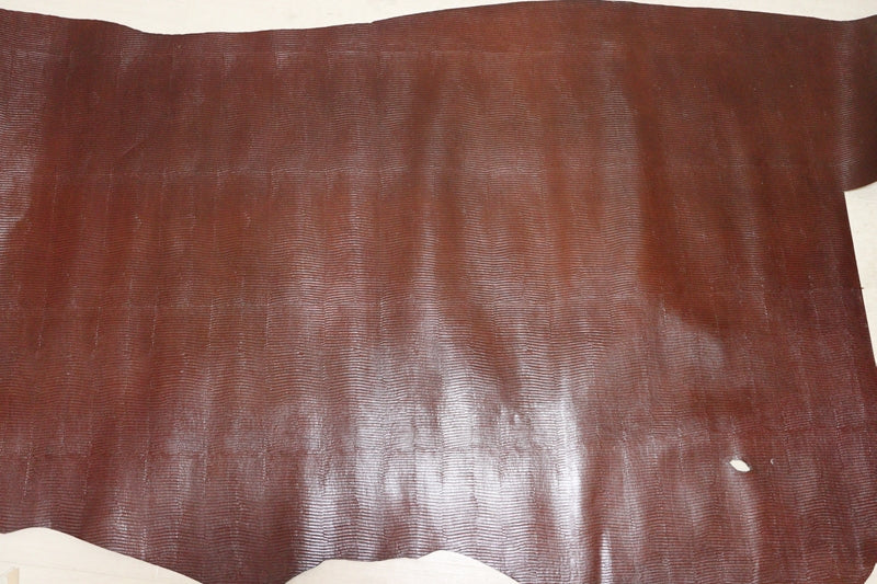 ds28円！[レッドブラウン]新入荷 イタリアンレザー 牛革 クロム革 リザード型押し 顔料仕上げ 120ds