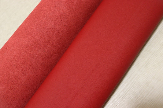 ds28円！[レッド]新入荷 イタリアンレザー 牛革 クロム革 シボ型押し 顔料仕上げ 247ds