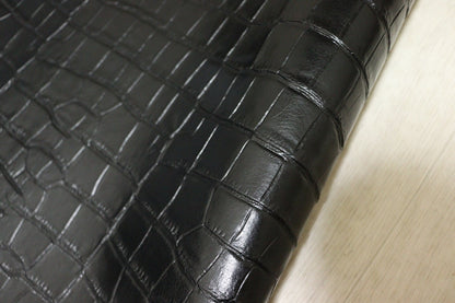 ds28円！[ブラック]新入荷 国産 牛革 姫路レザー クロム革 クロコ型押し 顔料仕上げ 270ds