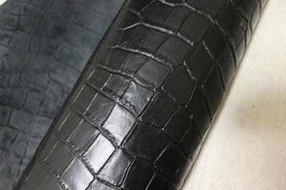 ds28円！[ブラック]新入荷 国産 牛革 姫路レザー クロム革 クロコ型押し 顔料仕上げ 270ds