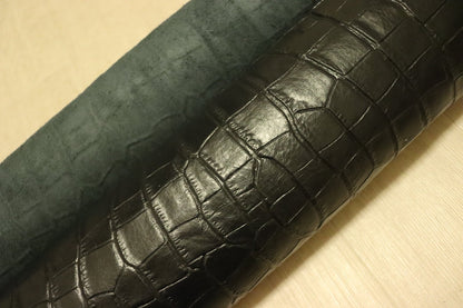 ds28円！[ネイビー]新入荷 国産 牛革 姫路レザー クロム革 クロコ型押し 290ds