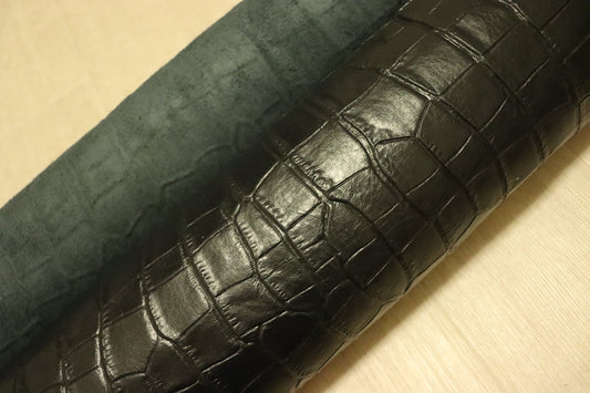 ds28円！[ネイビー]新入荷 国産 牛革 姫路レザー クロム革 クロコ型押し 290ds