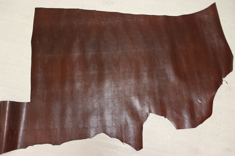 ds28円！[レッドブラウン]新入荷 イタリアンレザー 牛革 クロム革 リザード型押し 顔料仕上げ 65ds