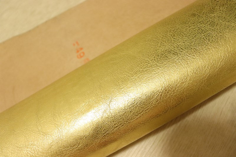 ds28円！[イエローゴールド]新入荷 インポートレザー ヤギ革 クロム革 箔貼り カゼイン仕上げ 95ds