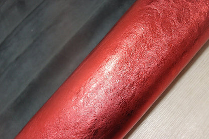 ds28円！[レッド]新入荷 イタリアンレザー ヤギ革 クロム革 箔貼り加工 98ds
