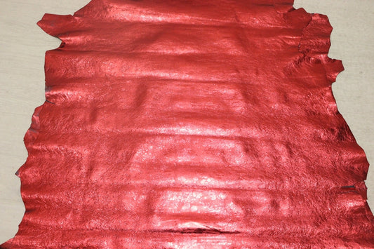 ds28円！[レッド]新入荷 イタリアンレザー ヤギ革 クロム革 箔貼り加工 98ds