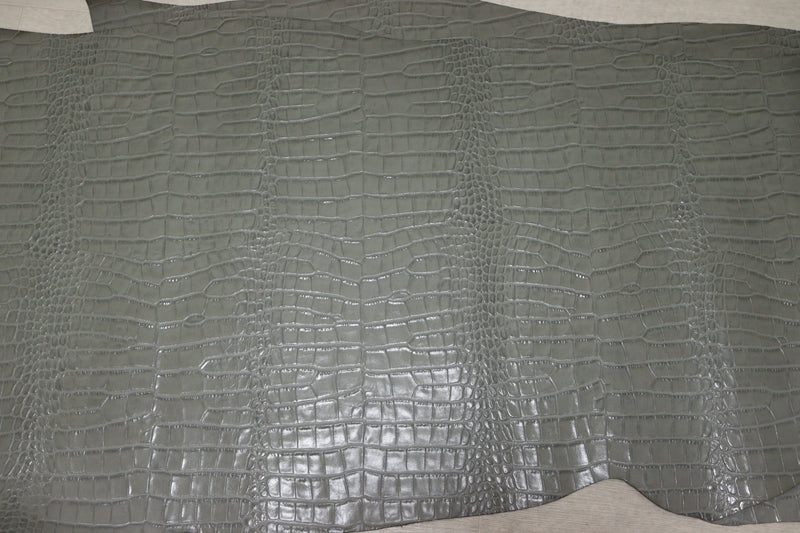 ds30円！[グレー系]新入荷 インポートレザー 牛革 クロム革 クロコ型押し 顔料仕上げ 130ds