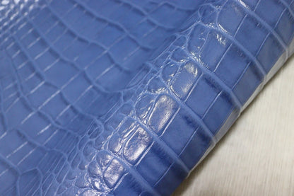 ds30円！[ブルー]新入荷 インポートレザー 牛革 クロム革 クロコ型押し 顔料仕上げ 146ds