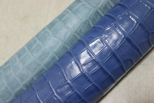 ds30円！[ブルー]新入荷 インポートレザー 牛革 クロム革 クロコ型押し 顔料仕上げ 146ds