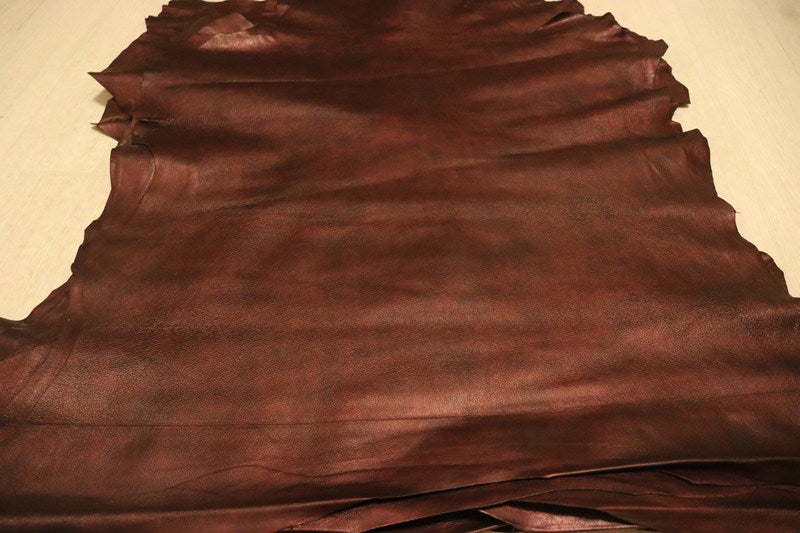 ds30円！[メタリックワイン]新入荷 イタリアンレザー ヤギ革 クロム革 アンチック加工 49ds