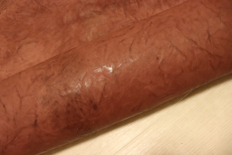 ds30円！[テラコッタ系]新入荷 イタリアンレザー ひつじ革 コンビヌメ革 絞り加工 50ds