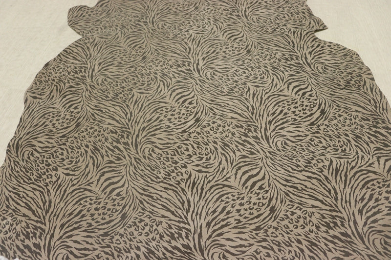 ds30円！[モカブラウン]新入荷 インポートレザー ヤギ革 クロム革 ゼブラ調プリント 64ds