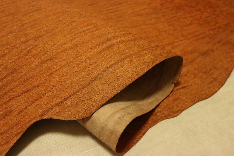 牛革　しわシボ　アニリン　キャメル系　1.6mm前後　200デシ 牛革 コンビ鞣し アニリン シワしぼ 濃キャメル 系 1.6mm前後 214デシ