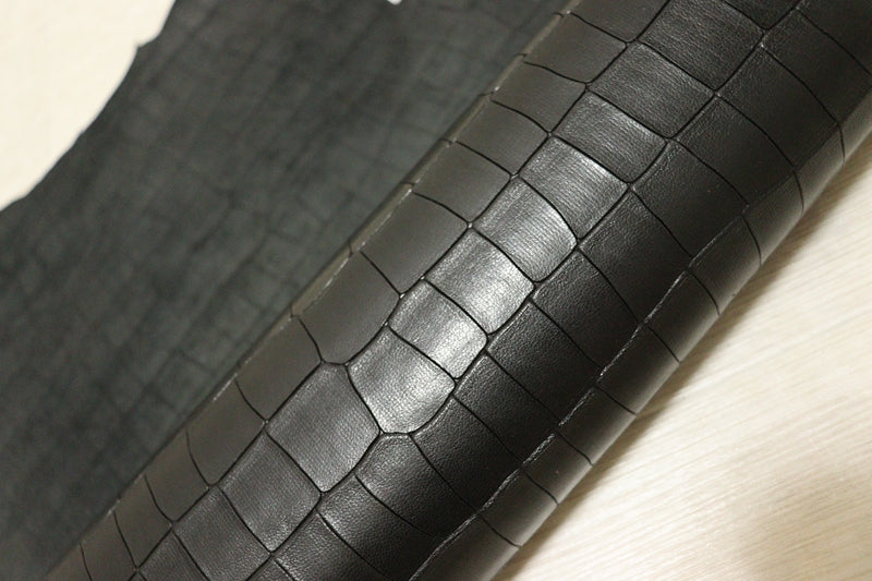 ds35円！[ブラック]新入荷 国産 ヤギ革 クロム革 クロコ型押し 63ds