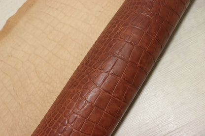 ds70円！[レッドブラウン]新入荷 イタリアンレザー 牛革 ヌメ革 ショルダー クロコ型押し 120ds