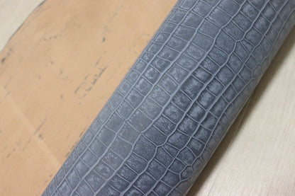 ds70円！[ブルー]新入荷 イタリアンレザー 牛革 ヌメ革 ショルダー クロコ型押し 120ds