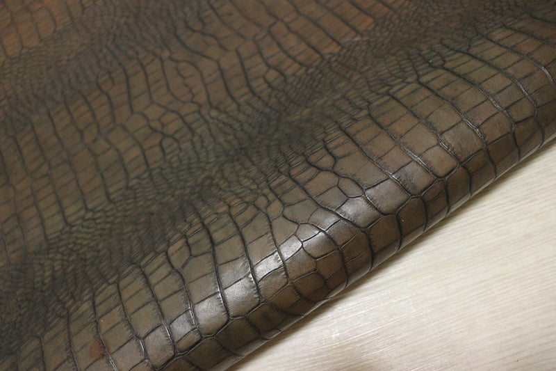 ds70円！[カーキ]新入荷 イタリアンレザー 牛革 ヌメ革 ショルダー クロコ型押し 129ds