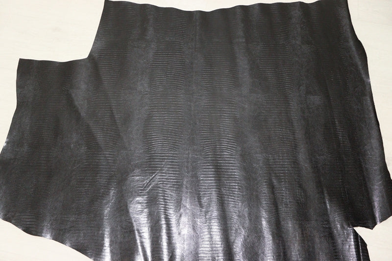 ds70円！[ブラック]新入荷 イタリアンレザー 牛革 ヌメ革 ショルダー リザード型押し 137ds