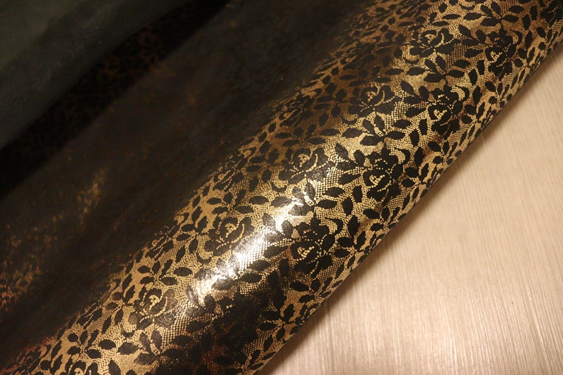 ds70円！[ゴールド]新入荷 イタリアンレザー 牛革 ヌメ革 ショルダー 花柄プリント 159ds