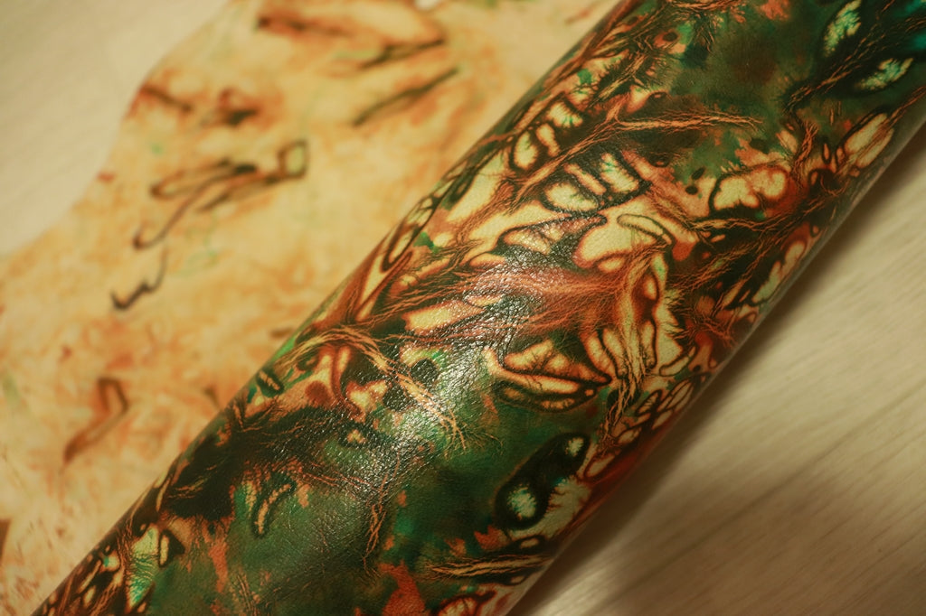 ds45円！[カーキ]新入荷！エジプトレザー ヤギ革 ヌメ革 花柄