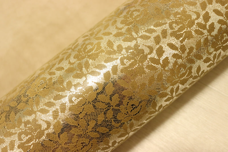 ds70円！[シャンパンゴールド]新入荷 イタリアンレザー 牛革 ヌメ革 ショルダー フラワープリント 125ds